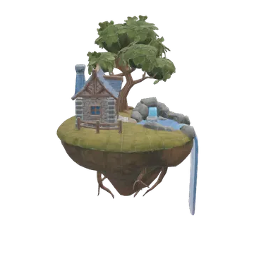 3D model of a floating island, turning